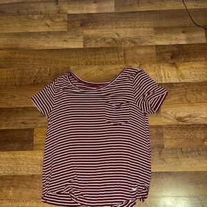 Hollister Maroon Striped Short Sleeve Tee